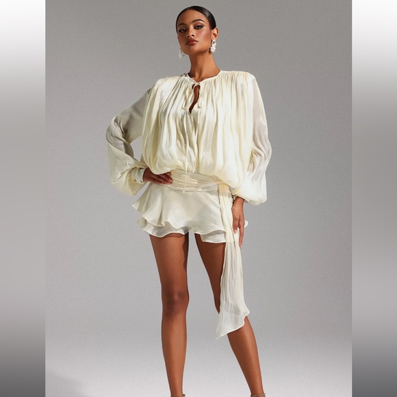 Elegant Cream Mini Dress Bridal Flowy Bella Barnett - Picture 2 of 5